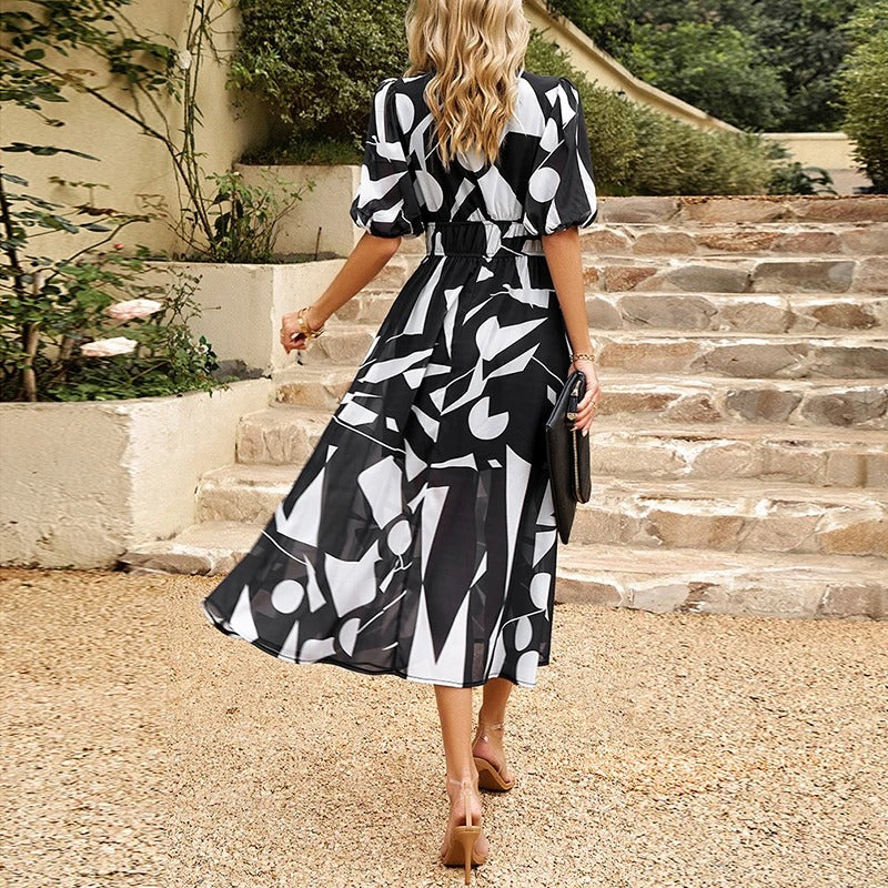Shara - Midi Jurk met Geometrisch Patroon