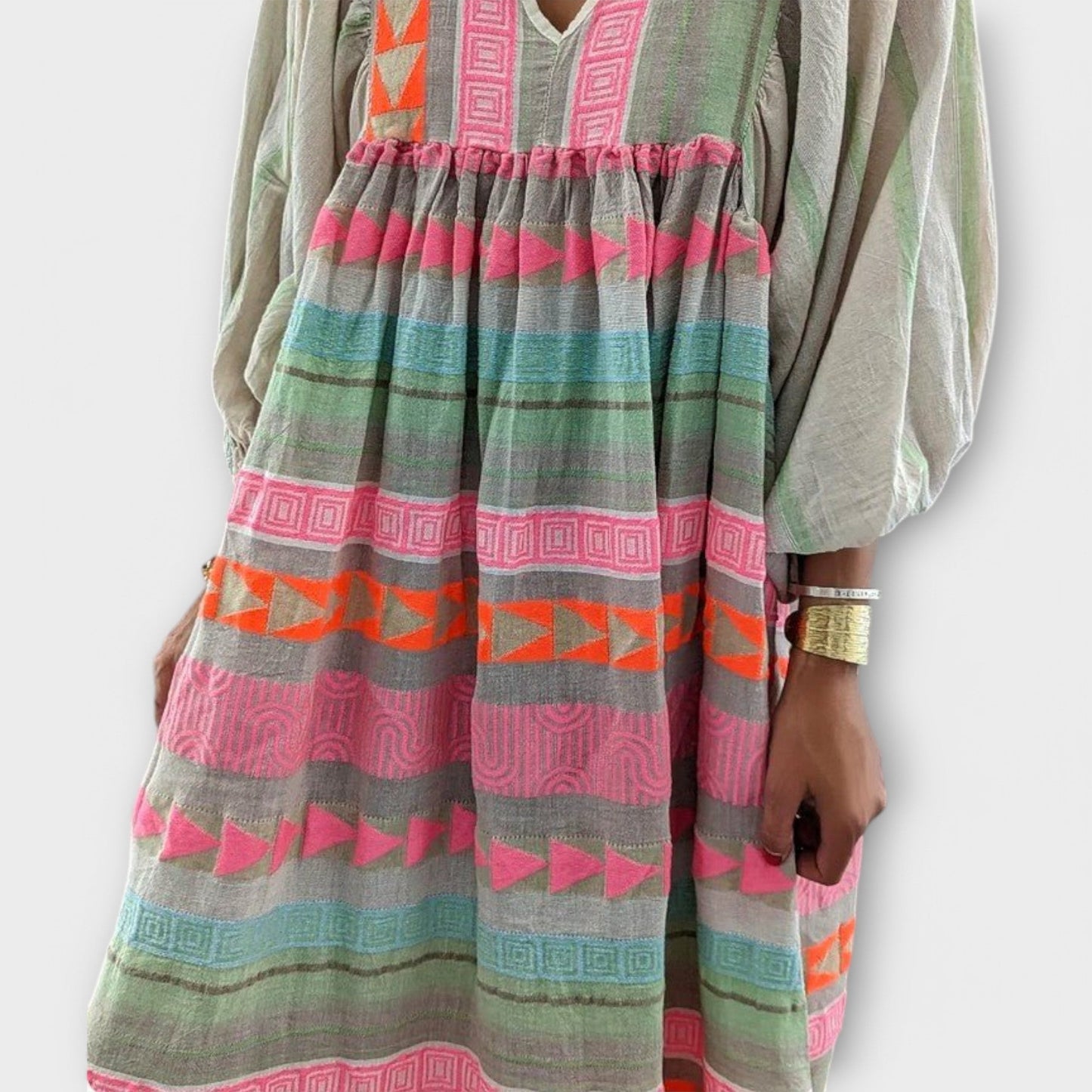 Elfruna - Geborduurde Boho Midi-jurk