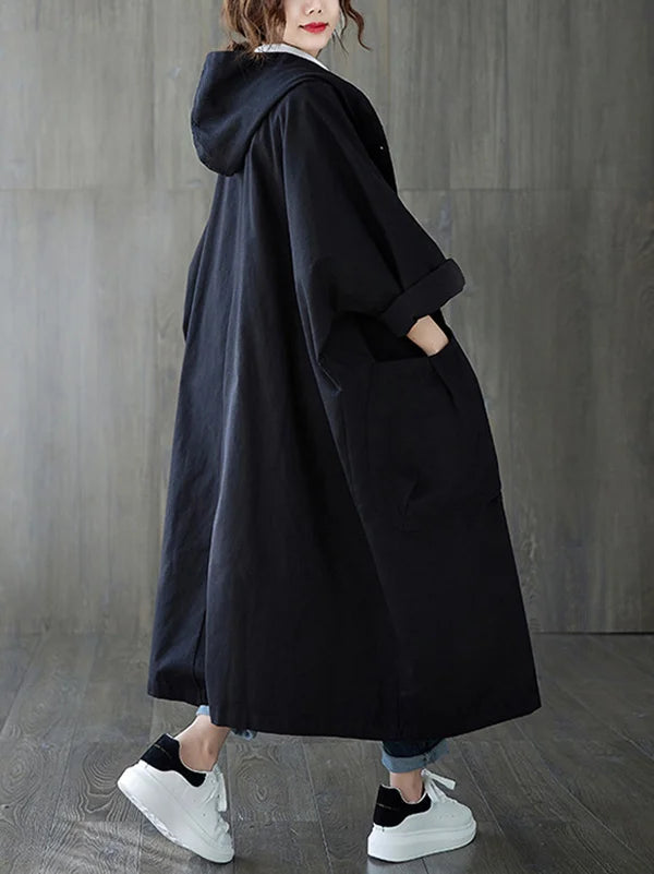Bénédicte | Manteau long en mélange de coton avec capuche