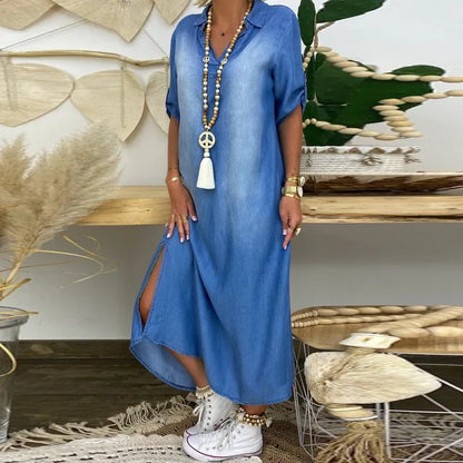 Lea - Casual lange denim jurk