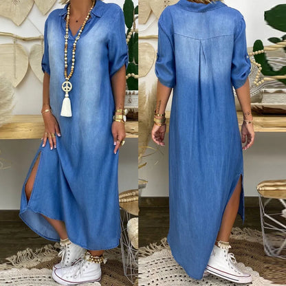 Lea - Casual lange denim jurk