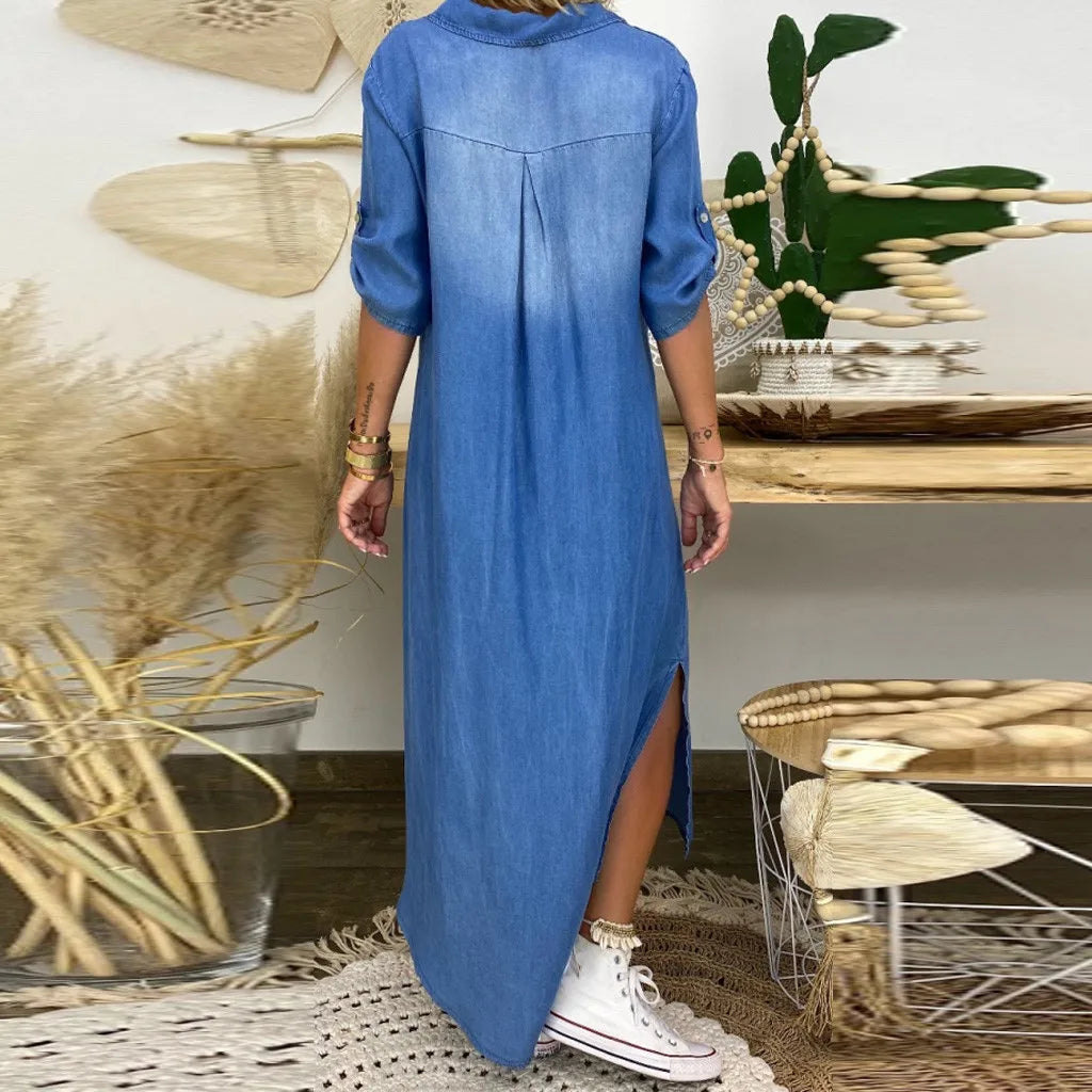 Lea - Casual lange denim jurk