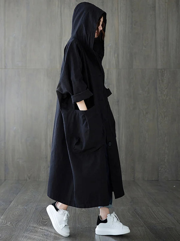 Bénédicte | Manteau long en mélange de coton avec capuche