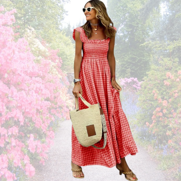 Belle - Uitlopende Maxi-jurk met Vichy-ruit