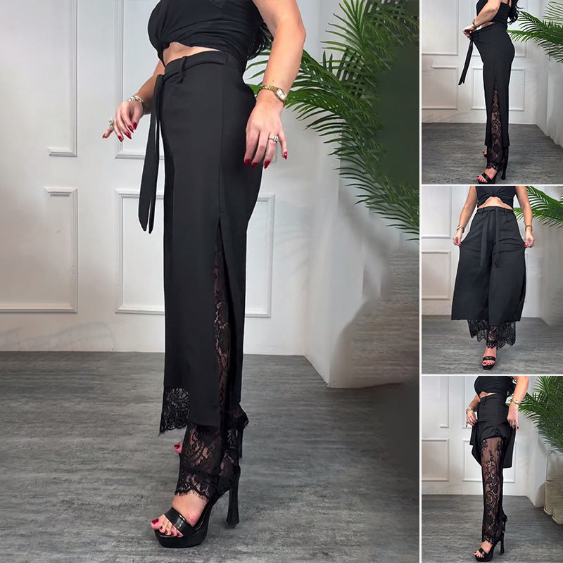 Angélique | Elegante flowy broek met kant