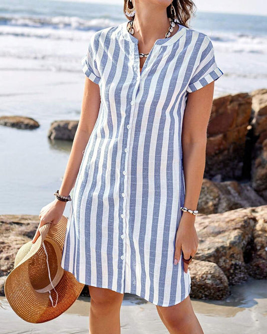 Martine - Robe chemise élégante rayée