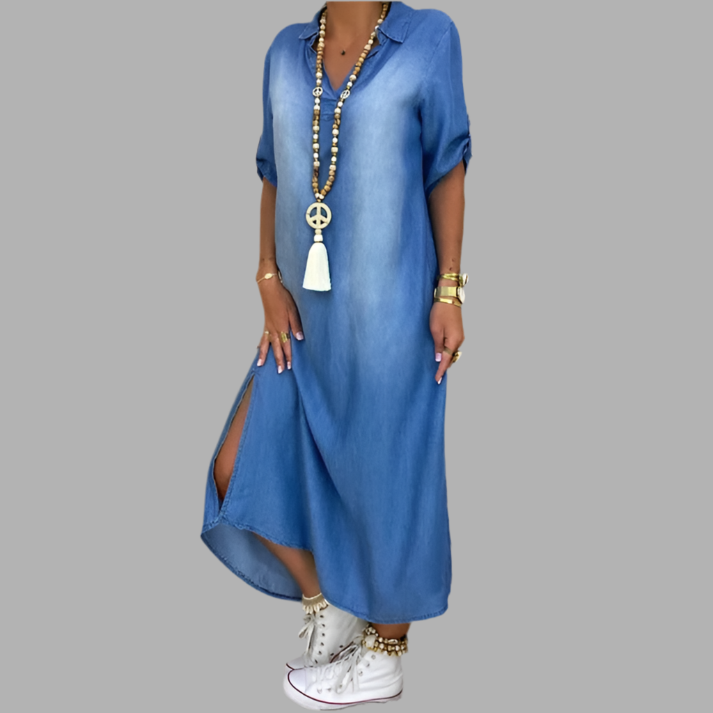 Lea - Casual lange denim jurk