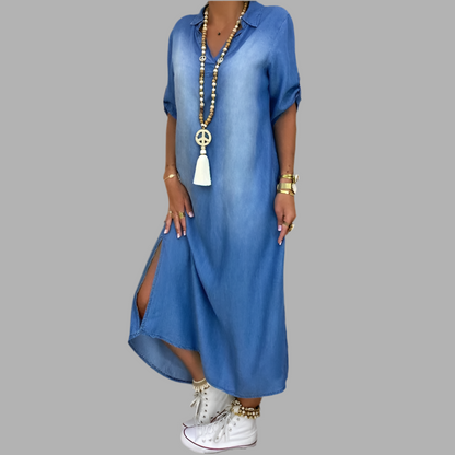 Lea - Casual lange denim jurk