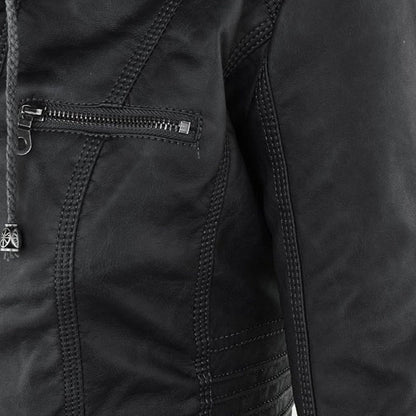 Kara | Bikerjack met capuchon en vrouwelijke pasvorm