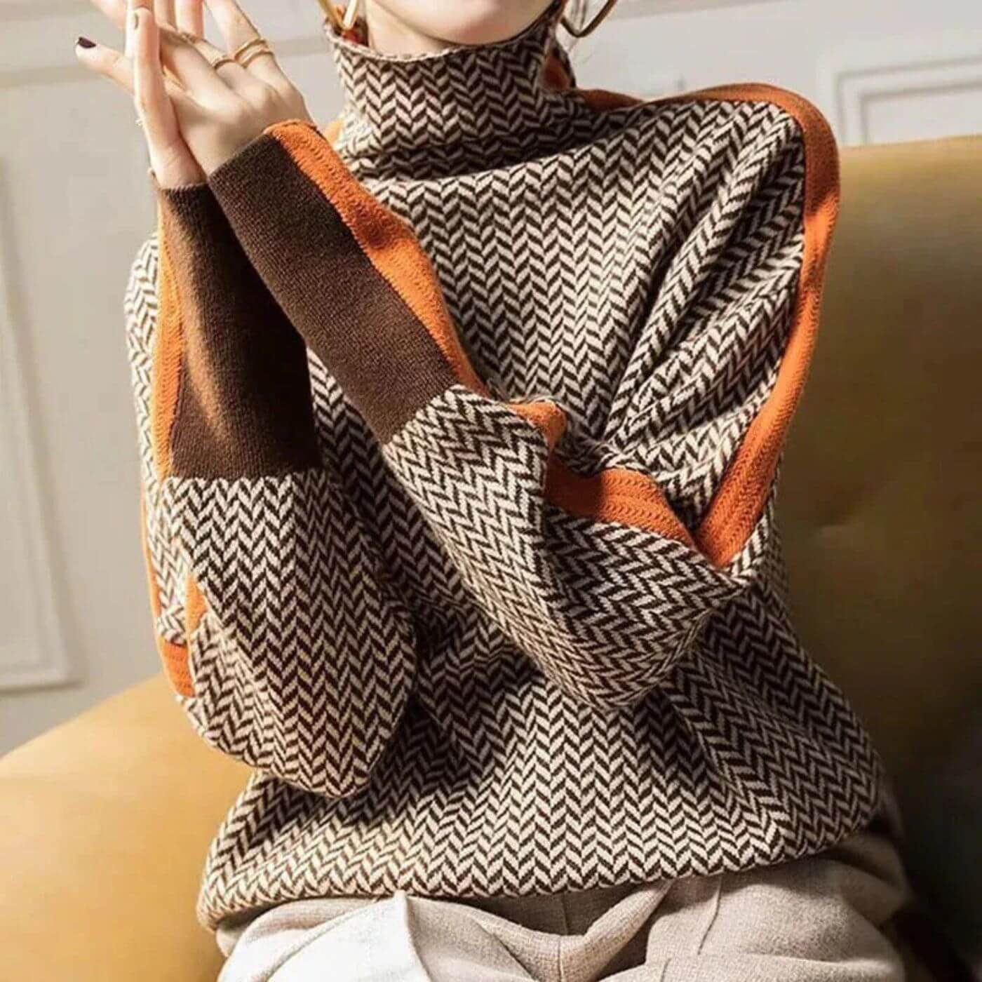 Leni - Chic geribde trui met chevrons