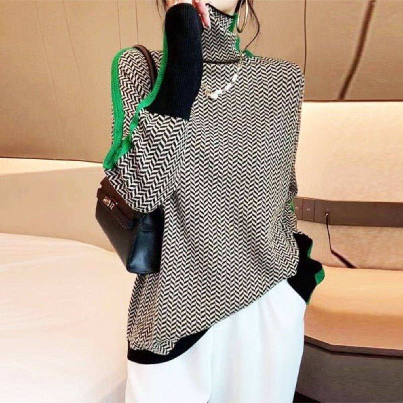 Leni - Chic geribde trui met chevrons