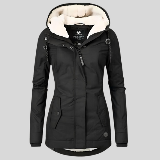 Élodie | Veste longue à capuche avec doublure en fausse fourrure