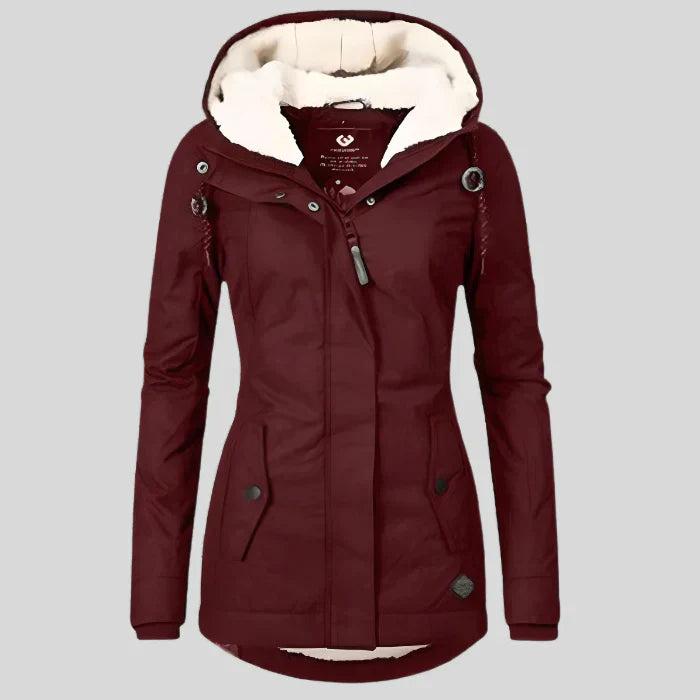 Élodie | Veste longue à capuche avec doublure en fausse fourrure