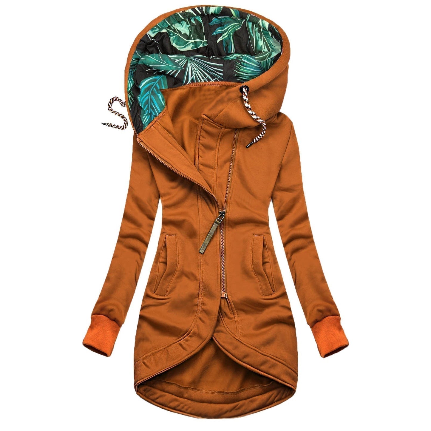 Aliénor | Halflange jas met capuchon en botanische print