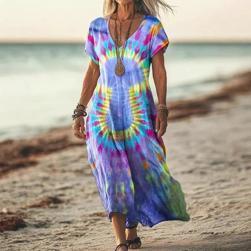 Isola - Lange Jurk met Natuurlijke Prints en Luchtige Pasvorm