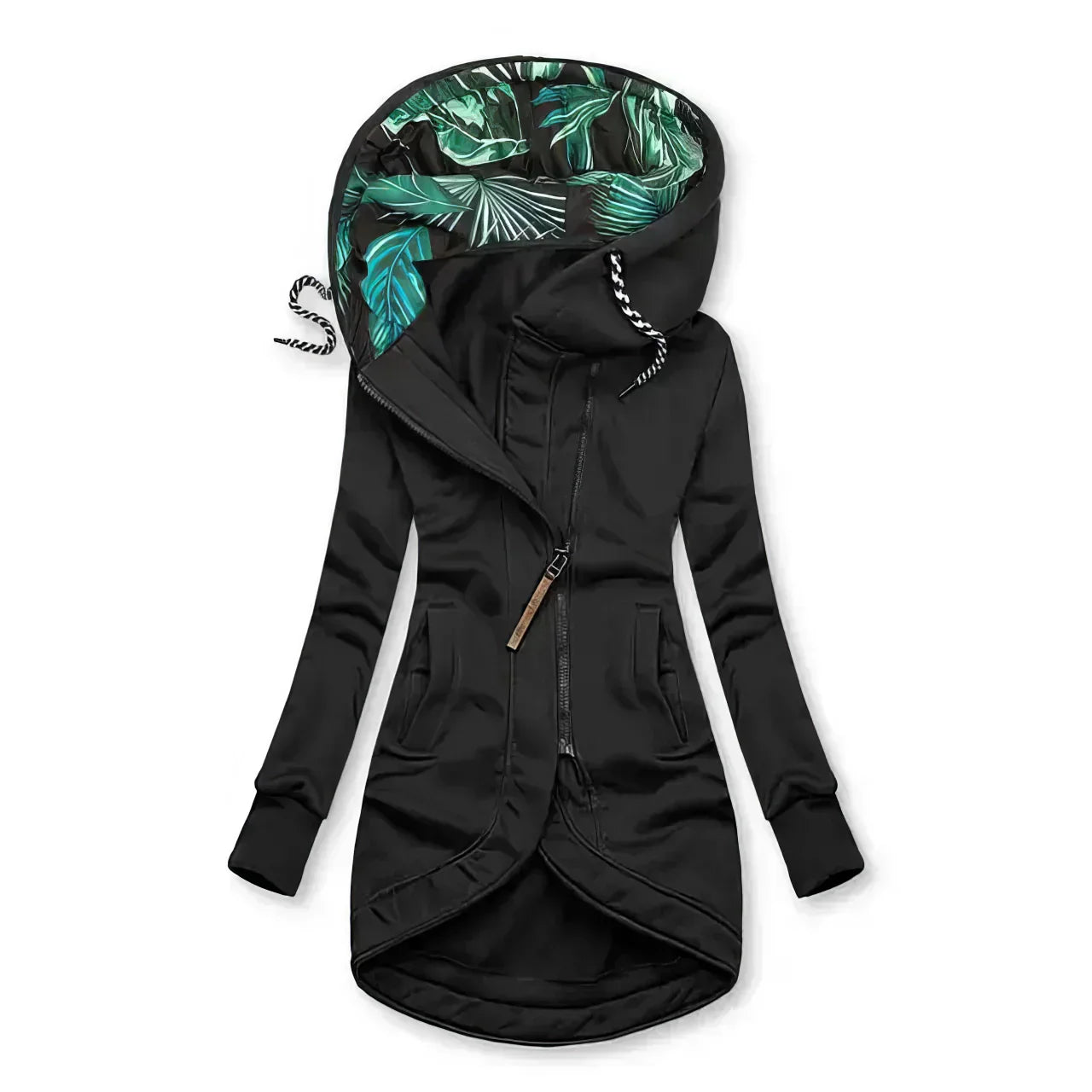 Aliénor | Halflange jas met capuchon en botanische print