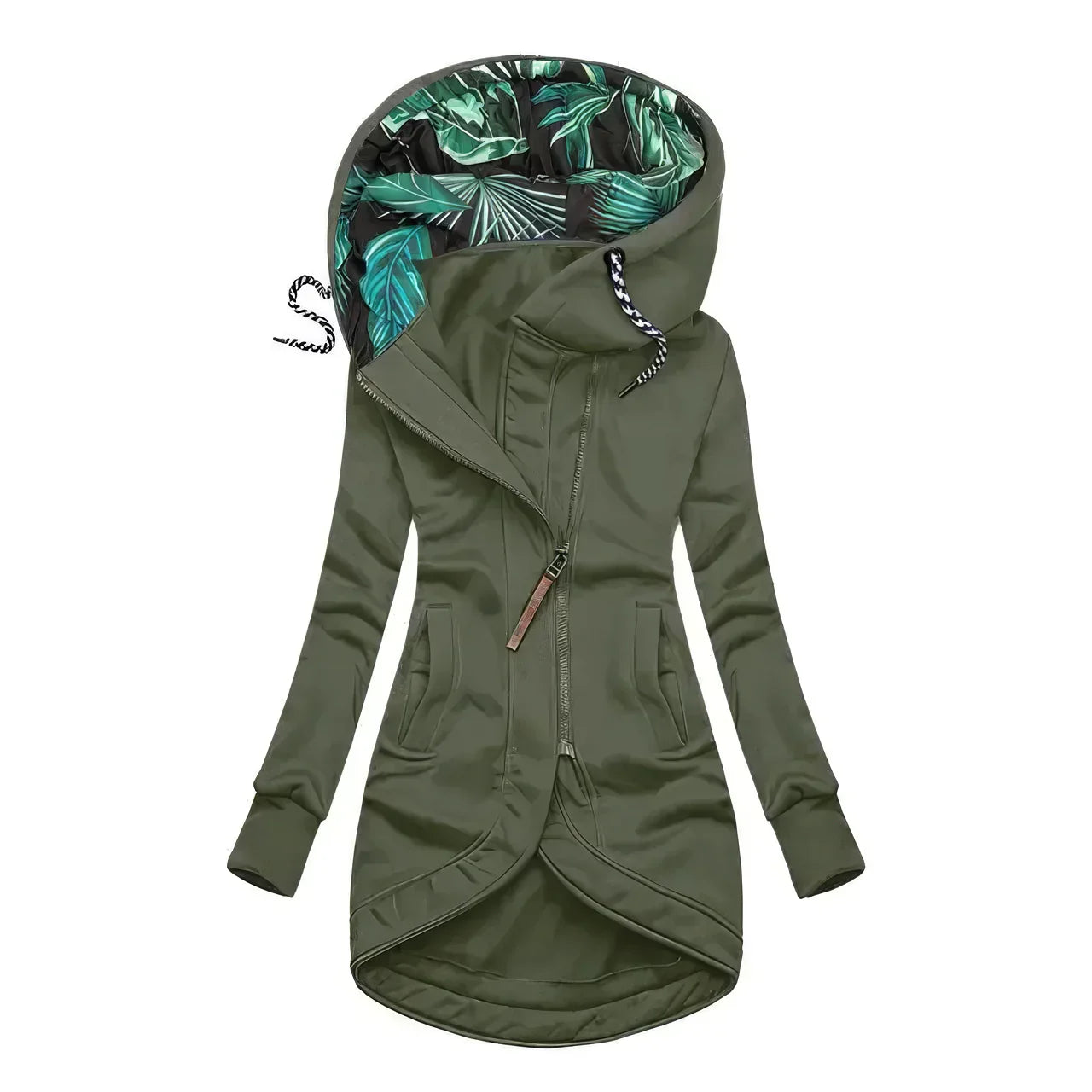 Aliénor | Halflange jas met capuchon en botanische print