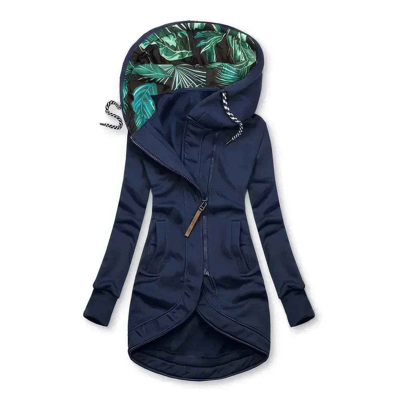 Aliénor | Halflange jas met capuchon en botanische print