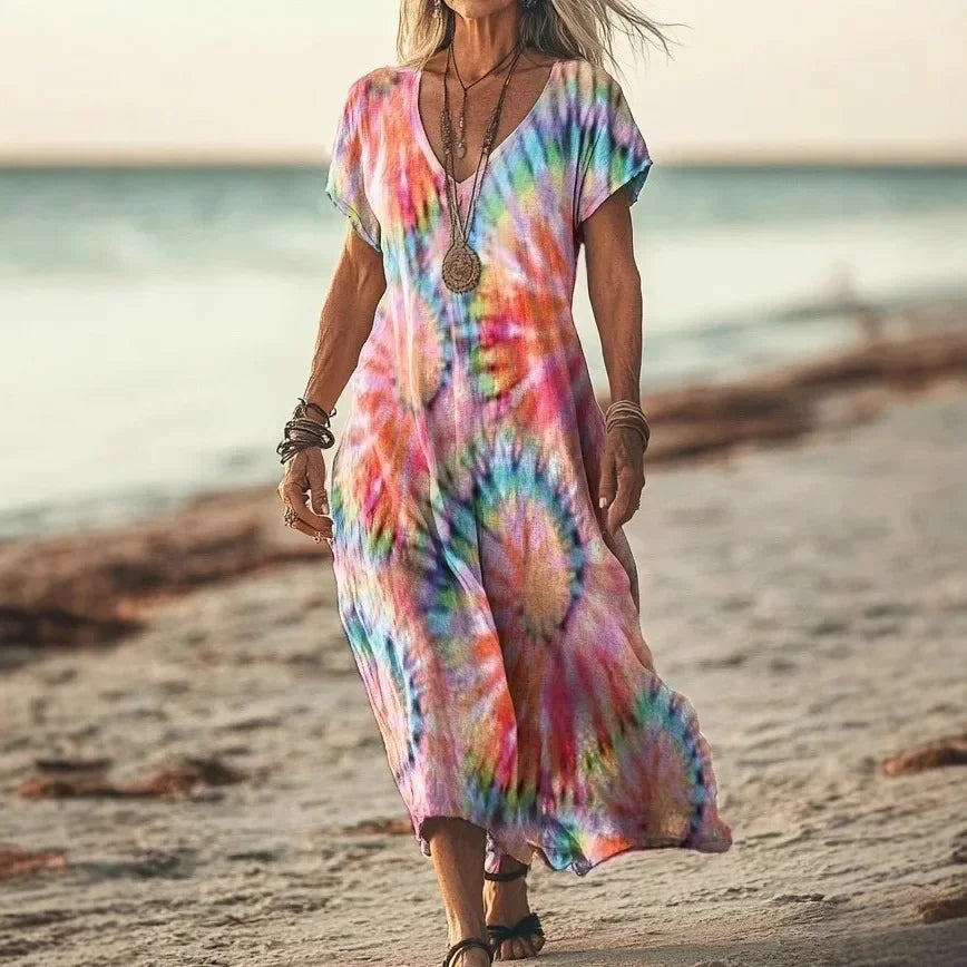 Isola - Lange Jurk met Natuurlijke Prints en Luchtige Pasvorm