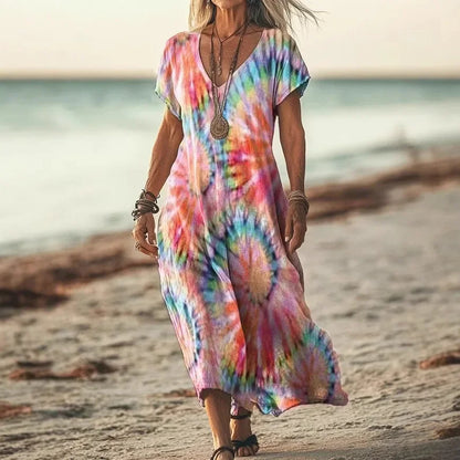 Isola - Lange Jurk met Natuurlijke Prints en Luchtige Pasvorm