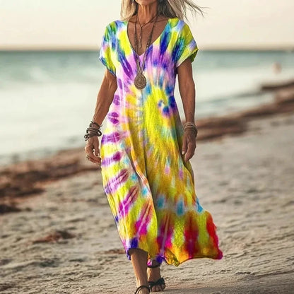 Isola - Lange Jurk met Natuurlijke Prints en Luchtige Pasvorm