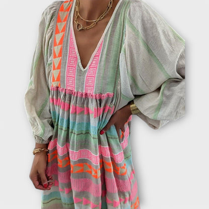 Elfruna - Geborduurde Boho Midi-jurk