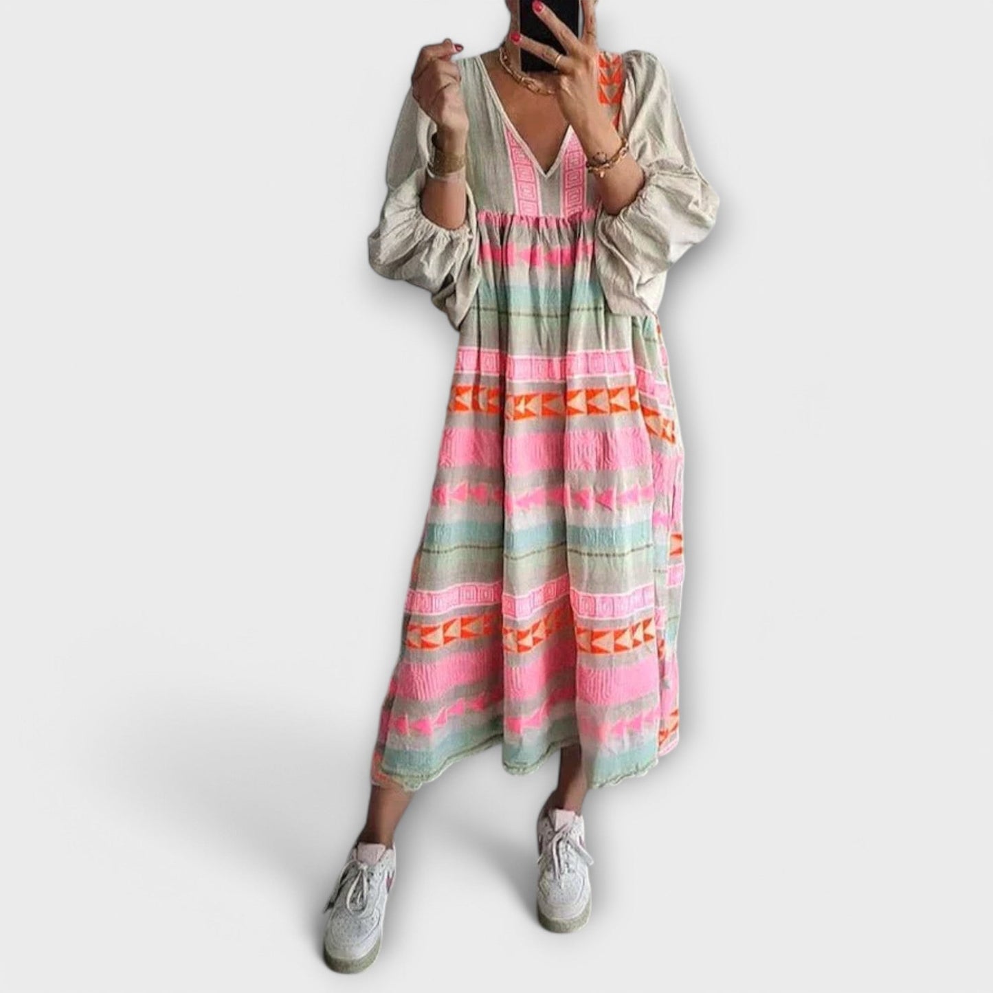 Elfruna - Geborduurde Boho Midi-jurk
