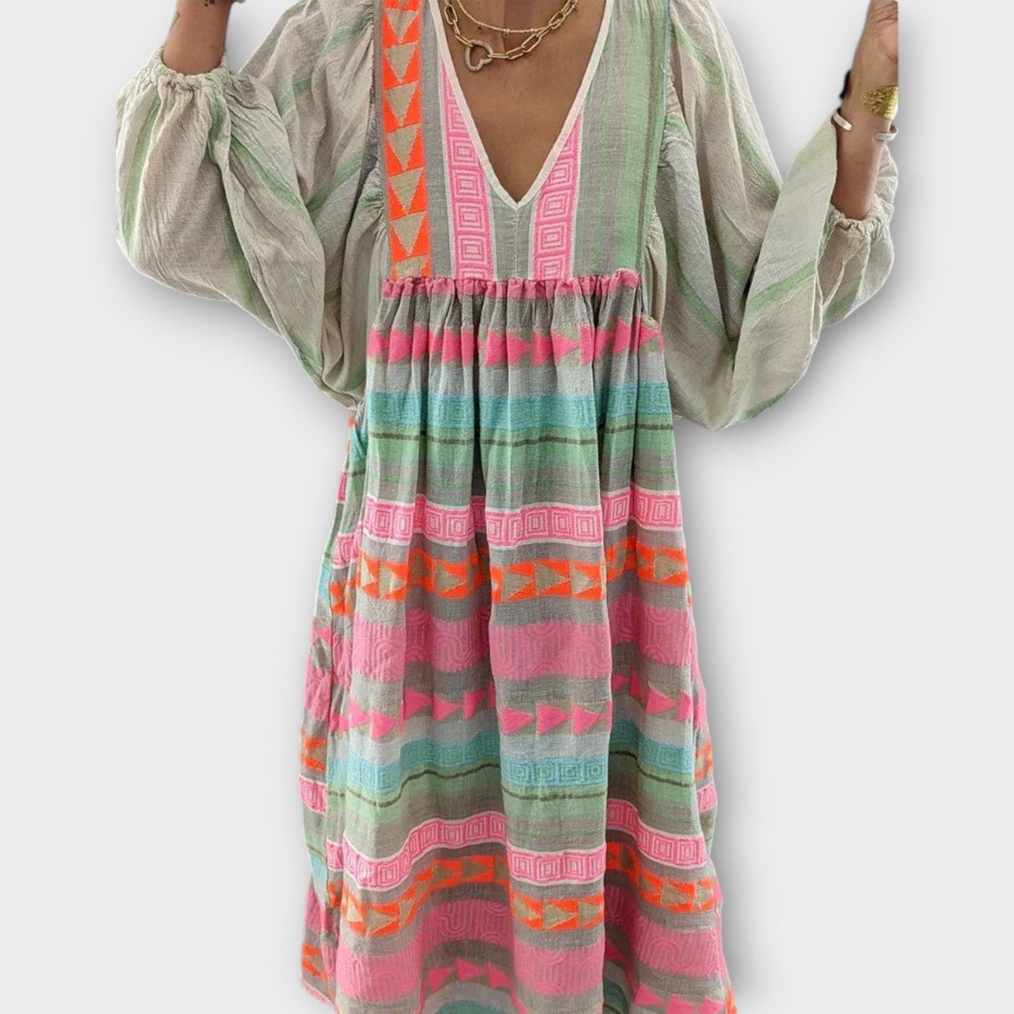 Elfruna - Geborduurde Boho Midi-jurk