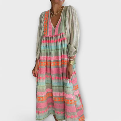 Elfruna - Geborduurde Boho Midi-jurk