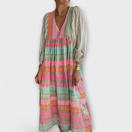 Elfruna - Geborduurde Boho Midi-jurk